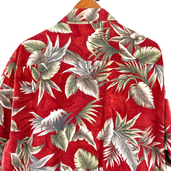 Pierre Cardin 100% Cotton Aloha Shirt in Red & Gray Tropical Plant Print in XLT - Picture 7 of 11